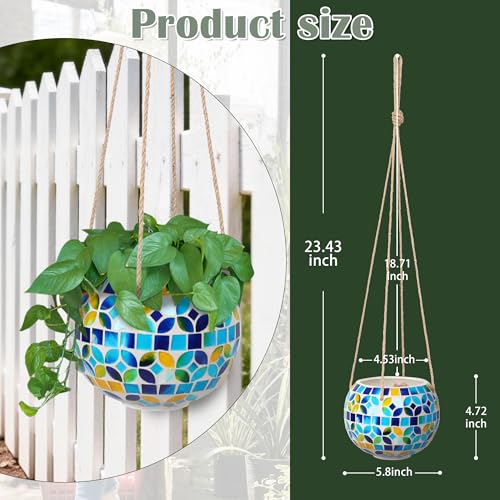 Ceramic Hanging Planter Mosaic Hanging Flower Pot Small Plant Pot for Indoor Plant Garden Decor Disco Ball Planter with Drainage Square Blue - color: Blue