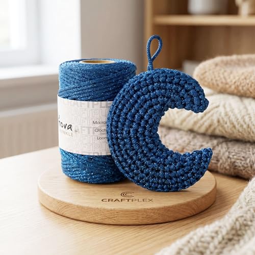 3mm Sparkle Polyester Macramé Cord - 150g/66yds Metallic Glitter Braided Cord for Crocheting Bags, Baskets, Macramé Plant Hangers & DIY Crafts, Machine Washable (10#Navy) - color: 10#navy