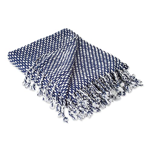 DII Textured Acryllic Woven Throw, Farmhouse Fringe Blanket, 50x60, Navy/White - color: Navy/White