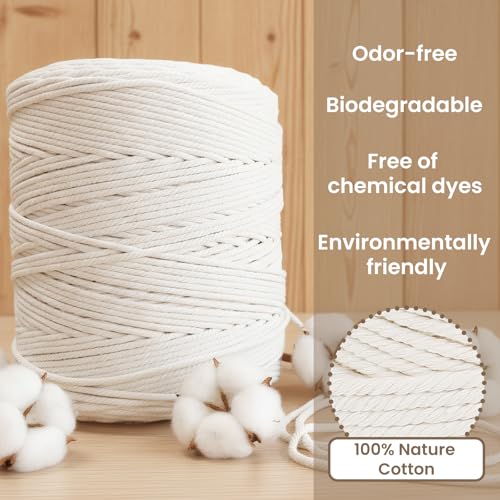 547 Yards Macrame Cord 4 Strand Twisted Recycled Cotton 4mm Beige String for Crafts Wall Hangings Plant Hangers DIY Knitting Macrame Supplies - color: Beige, size: 4mmx547Yards