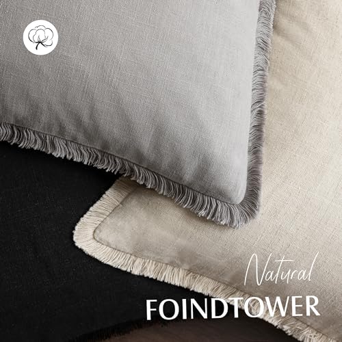 Foindtower Set of 2 Decorative Linen Fringe Throw Pillow Covers Cozy Farmhouse Cushion Cover with Tassels Accent Pillowcase for Couch Chair Sofa Bed Living Room Home Decor,16×16 Inch,Light Rustic Gray - color: Quiet Gray, size: 16" x 16" (Pack of 2)