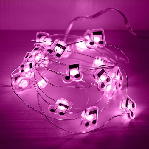 GUOCHENG 6.56ft 20 LED Music Note String Lights, Battery Operated Warm White Music Decorative Fairy Lights, Musical DIY Gift for Music Lover(Purple) - color: 2m purple
