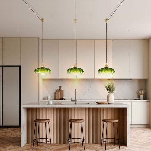 Plug-in Pendant Light Fixture, Hanging Light Fixture, Glass Pendant Light, Swag Lamp with Inline On/Off Switch for Kitchen Island, Bedroom, Dining Room, Living Room (Green, 15 Ft Cord) - color: Green, size: 15 ft
