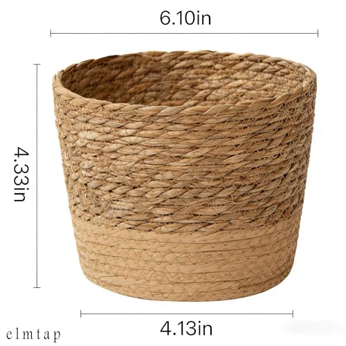 Woven Basket with Plastic Lining 6.1" x 4.3" for Indoor Outdoor Planters Home Decor Flower Pots Cover Storage Organizer Plant Corner Decoration - size: Small