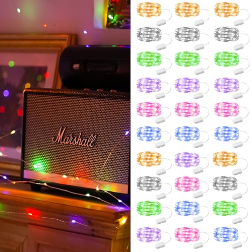 ZSJWL 30 Pack Multicolor Fairy Lights Battery Operated, 7FT 20LED Mini Starry Light Mason Jar Lights for Indoor Outdoor Party Wedding Halloween Thanksgiving - color: Multicolor, size: 30 Pack – Battery Powered
