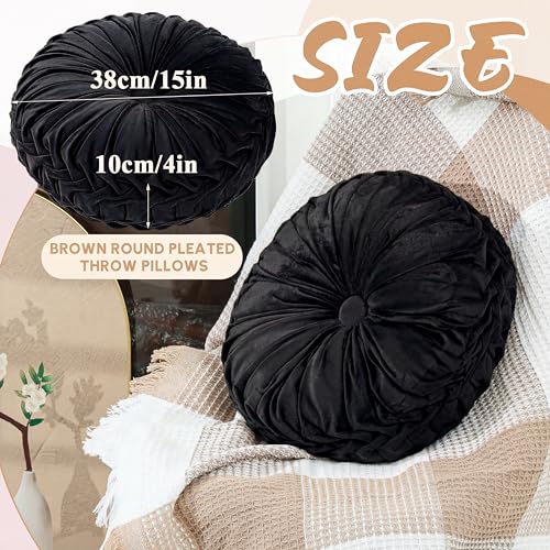 Drydiet 1 Pcs Round Throw Velvet Pillows Decorative Pleated Throw Pillows Diameter Accent Pumpkin Boho Chair Cushion for Couch Sofa Home Decoration (Black,15'') - color: Black, size: 15''