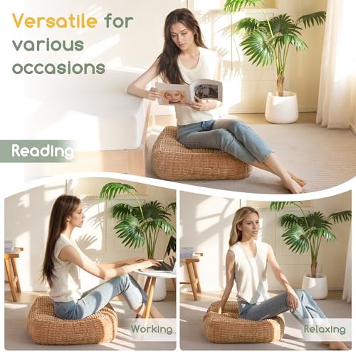 HIGOGOGO 6" Floor Pillow Cushion for Adults, Meditation Cushion Pillow, Blended Corduroy Cover, Large Square Floor Sitting for Tatami Living Room or Yoga, 2Pack, Coffee - color: Square Coffee, size: 6" Thick(Pack of 2)