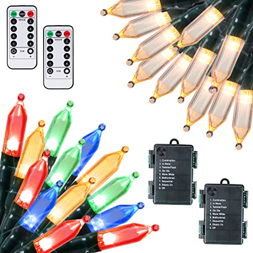 Battery Operated Christmas Lights 2 Pack 18 Feet 50 LED Clear Mini String Lights with 8 Modes Waterproof Tree Lights for Xmas Outdoor Indoor Holiday Party Garden Decor, Warm White + Multicolor - color: Warm white+Multicolor, size: 50 LEDs x 2 Pack