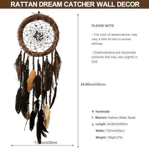 Dream Catcher Native American Boho Dreamcatcher Black Wall Decor, Handmade Rattan Natural Goose Feathers Wall Art Hanging Indian Room Decor for Bedroom Living Room - color: Black