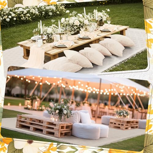 Beeveer 91 x 71 Extra Large Outdoor Boho Picnic Blanket with White Table Runner, 6 Throw Pillow Covers 6 Napkins Woven Cotton Yarn Oversize Beach Blanket Washable Picnic Camp Wedding - color: White