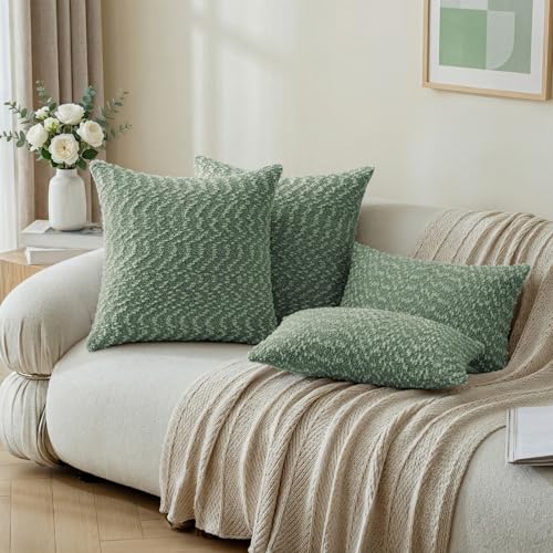 a moment Green Pillow Covers Set of 2 with Plush Cluster Texture (20x20 Inch), Decorative Throw Pillows for Living Room, Couch Bed, Sofa, Cozy Accent Pillow Cases for Home Decor (No Inserts) - color: Green, size: 20" x 20" (Pack of 2)