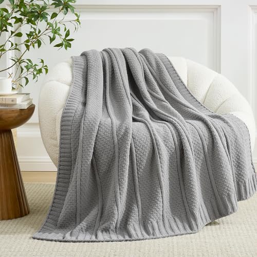 Amélie Home Premium Chenille Throw Blanket, Soft Cozy Moss Stitch Knit Blanket for Couch, Sofa, Chair, Home Decor, Grey 50"x60" - color: Grey, size: 50" X 60"