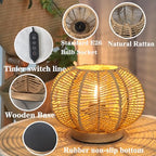 Rattan Table Lamp, Mini Boho Lamp, Vintage Wicker Nightstand Small Lamps with Wood Base, Bohemia Woven Lamps for Bedroom Living Room Desk Kids Room, 2700K G45 LED Bulb Included
