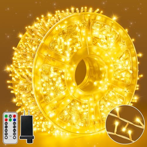 Guhope Christmas String Lights 1200LED 196FT, 8 Modes Dimmable Fairy Lights with Remote and Timer, Waterproof Warm Christmas Lights for Indoor Outdoor Bedroom Wedding Party Holiday Decor (Warm White) - color: Warm White, size: 1200 LED