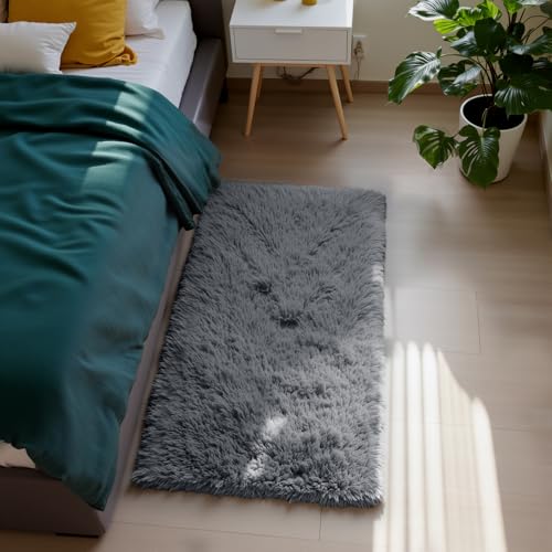Fluffy Rug Shag Area Rug, Grey 2x4 Area Rugs for Bedroom, Small Bedside Rug, Soft Fluffy Shag Entryway Throw Rugs for Living Room Bedroom Room Home Decor - color: Grey, size: 2' x 4' (Rectangular)