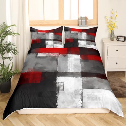 Geometric Graffiti Duvet Cover Set King Size,Red Grey White Black Rectangle Comforter Cover with 2 Pillowcases,3pcs Abstract Graffiti Painting Bedding Set for Bedroom Xmas Gift (No Comforter) - color: Multi 14, size: King 104"x90"