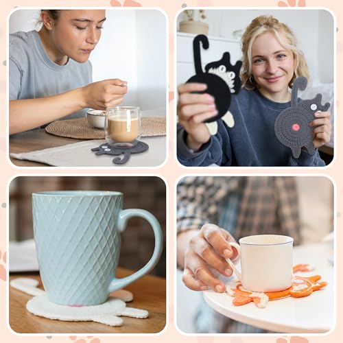 Cat Coasters, 3PCS Cat Gift for Cat Lovers, Gift for Her, Funny Gifts, Coasters for Drinks (White, Black, Grey) - color: Cat Coasters a