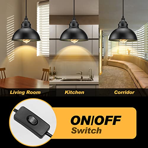 Plug in Pendant Light, 15FT Hanging Lights with Plug in Cord, On/Off Switch, Industrial Pendant Light with Plug in Cord, Metal Hanging Lamps for Living Room, Kitchen, Dining Room, Bedroom - color: Black