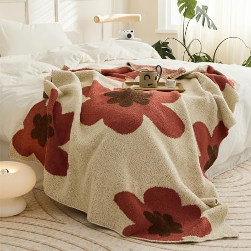 Floral Throw Blanket Big Flower Pattern Soft Cozy Warm Fuzzy Fluffy Microfiber Feather for Couch Bed Sofa Baby Pets Home Decor All Season (Chen Red, 47''x59'') - color: Chen Red