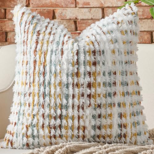 AmHoo Boho Chenille Pillow Cover Decorative Tufted Pillowcase for Couch Bed Sofa Bedroom Living Room Modern 18 x 18-Inch Brown White - color: Brown White, size: 18" x 18" (Pack of 1)
