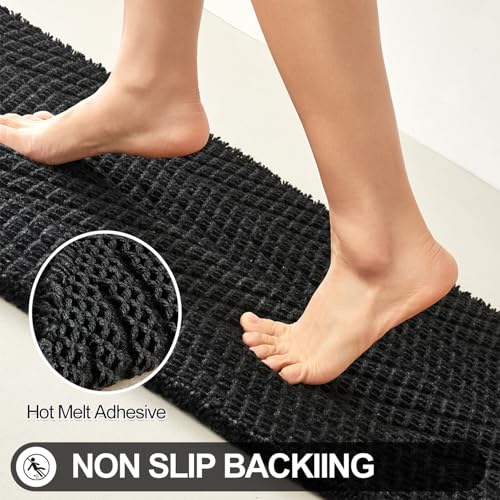 Sunfly Black Bathroom Rug, Waffle Bath Mat Non-Slip Washable Super Absorbent Quick Dry,Quick Drying，Boho Farmhouse Bathroom Decor 16"x24" Black - color: Black, size: 1'4" x 2' (Rectangular)