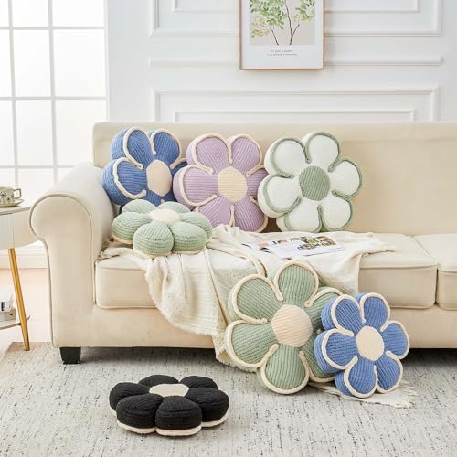 Kcvvcr Flower Pillow, Soft Flower Decorative Throw Pillow, Cute Daisy Flower Shaped Seating Floor Cushion Room Décor Plush Pillows for Sofa Couch Bed (13.7 Inch, Black) - color: Six Petals-black, size: 13.7 Inch