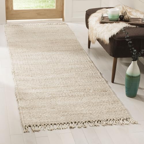 SAFAVIEH Natural Fiber Collection Runner Rug - 2'6" x 8', Ivory, Handmade Boho Fringe Woven Jute, Ideal for High Traffic Areas in Living Room, Bedroom (NF368B) - color: Ivory, size: 2'6" x 8' (Runner)