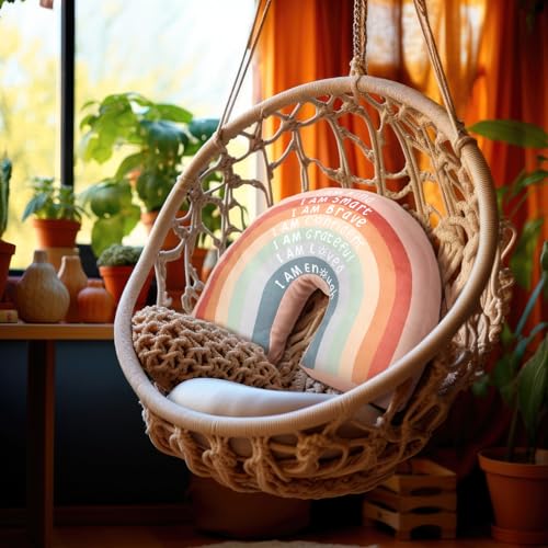 Menkxi Rainbow Throw Pillow Gift Boho Back to School Throw Pillow for Girls Kids Classroom Reading Corner Book Center Daily Affirmations Cushion Arch Shaped Motivational Home Bedroom Playroom(Classic)