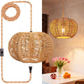 Hanging Lights with Plug in Cord Rattan Hanging Lamp Boho Ceiling Light Fixtures Farmhouse Pendant Lamp Shape for Living Room Bedroom Kitchen - size: 11.8 Inch-Ball Cactus Shade