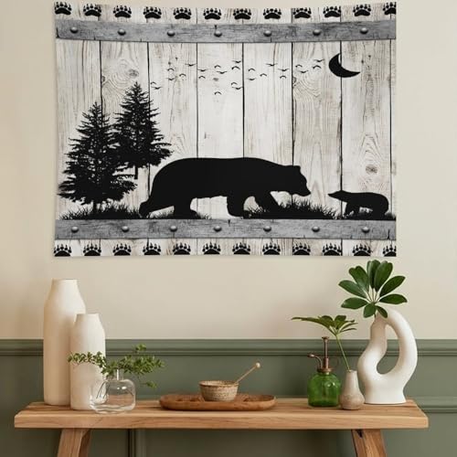 ZhiRain Cabin Bear Tapestry Wall Hanging Rustic Farmhouse Wooden Western Country Wild Animal Silhouette Tapestries Home Decor for Living Room Bedroom Apartment Dorm 30"x40" - color: Cabin-10, size: 30"L x 40"W