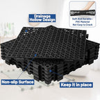 12Pcs Drainage Interlocking Floor Tiles 11.8" x 11.8", Modular Interlocking Cushion Soft PVC Floor Non-Slip Splicing Waterproof Mat for Drain, Pool, Shower, Patio, Balcony, Bathroom, Kitchen, Yard - size: Black-12x12inch
