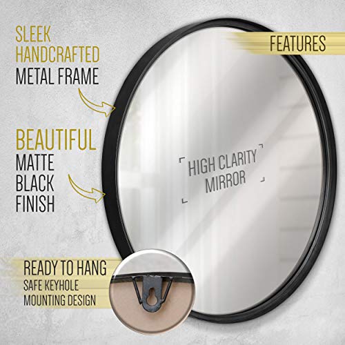 HBCY Creations Large Round Mirror, Black 27.5 inch Wall Mirror for Entryway, Bathroom, Living Room and More, Modern Minimalist Mirror for Both Rustic and Boho Design and Decor - color: Matte Black