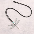 Leather Necklace for Women Long Boho Pendant Hippie Choker Necklace Bohemian Layered Leather Rope Wooden Jewelry Gifts - style: Dragonfly Necklace Silver