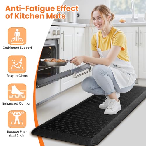 4/5 Inch Extra Thick Kitchen Mats for Floor,Non Slip Anti Fatigue Kitchen Rugs,Waterproof Stain Resistant Sink Mat,Cushioned Standing and Comfort Mats for Office (17"x47" Black) - color: Black, size: 47"L x 17"W x 0.8"Th
