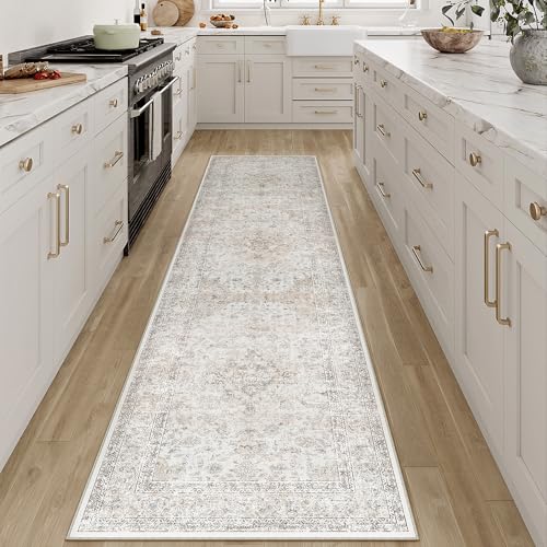 2x8 Washable Vintage Runner Rug for Living Room Bedroom Beige Grey Soft Tranditional Non Slip Runner Rug Lightweight Floral Low Pile Distressed Runner Kitchen Hallway Bedroom - color: Vintage | Beige Multi, size: 2'x8'