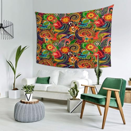 RTAFGU Perris Tapestry, Colorful Paisley Floral Pattern, Folk Art Ethnic Design Aesthetic Wall Hanging Tapestries for Living Room, Bedroom, Dorm Party Home Decoration 80" L x 60" W - color: Perris_2803, size: 80"L x 60"W
