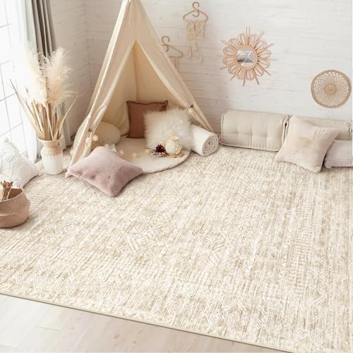 6x9 Area Rugs for Living Room: Washable Moroccan Geometric Boho Rug Farmhouse Non Slip Stain Resistant Large Rug Low Pile Soft Carpet for Bedroom Dining Room Home Office Children Room (Beige,6'x9') - color: Beige, size: 6' x 9' (Rectangular)