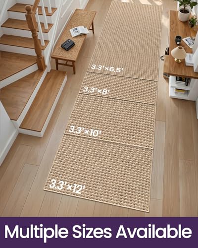 DEXI Hallway Runner Rug 3.3x8, Woven Braided Farmhouse Runner Carpet Indoor, Absorbent Thin Long Entryway Runners for Kitchen, Laundry Room, Patio Entrance, Checkered Beige - color: Checkered Beige, size: 3'3" X 8' (Rectangular)