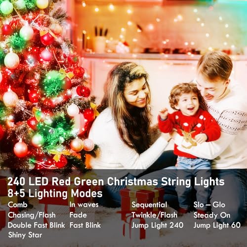 88FT 240LED Extra-Long Connectable String Lights Indoor Outdoor Clear Wire, Red&Green Christmas String Lights, Plug in Twinkle Fairy Light with Timer for Wedding Patio Tree Yard Christmas Decorations - color: Red&Green, size: 240LED