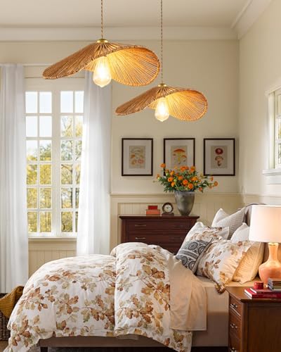 Boho Rattan Pendant Light, 16.1" Handmade Woven Chandelier for Dining Room Wicher Hanging lamp Farmhouse Rattan Chandelier for Kitchen Island Living Room Bedroom - color: 16.14″-Fan-shaped