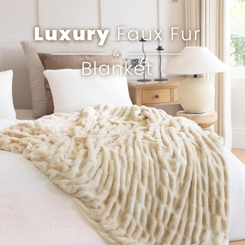 Faux Rabbit Fur Throw Blanket, Ultra Soft Plush Cozy Blanket for Couch Bed, Thick Fluffy Ruched Tie-Dye Decorative Blanket, Giftable,60"x80",Tie-Dye Khaki - color: Tie-dye Khaki, size: Twin(60"x80")