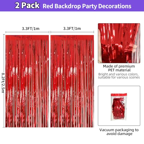 Valentines Day Decorations - Red Tinsel Backdrop Galentines Day Decorations 3.3x8.2ft, 2 Pack Foil Fringe Curtains Photo Booth Props for Birthday Party, Red Streamer Backdrop for Christmas - color: Red