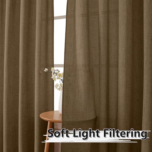 Tollpiz Linen Tier Curtains Rod Pocket Semi Sheer Short Kitchen Curtain Half Burlap Light Filtering Thick Linen Drape for Bathroom, 30 x 30 inches Long, Brown, Set of 2 Panels - color: Brown, size: 30"W x 30"L (Pack of 2)