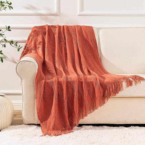 BATTILO HOME Orange Fall Throw Blanket for Couch Sofa, Knitted Decorative Blankets Throws Halloween Throw Blanket Fall Decorations Home Decor (Salmon, 50"x60") - color: Salmon, size: 50 x 60 in.