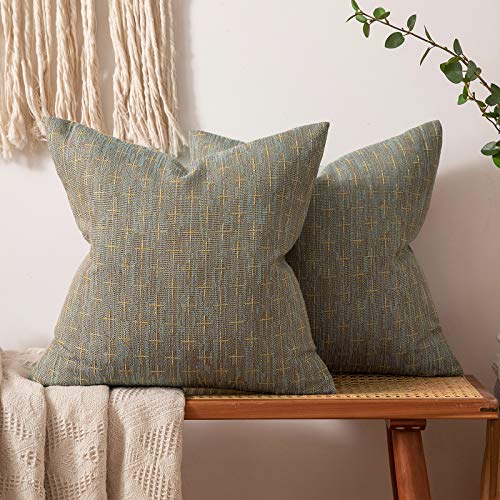 MIULEE Pack of 2 Decorative Burlap Linen Throw Pillow Covers Modern Farmhouse Pillowcase Rustic Woven Textured Cushion Cover for Sofa Couch Bed (18''x18'', Khaki) - color: Khaki, size: 18" x 18" (Pack of 2)