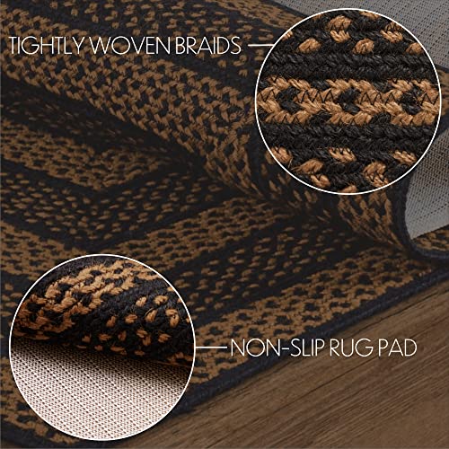 VHC Brands Black & Tan Braided Jute Rug, Non-Skid Pad, Rectangle, Black, 36x60 - color: Rectangle, size: 3' x 5' (Rectangular)