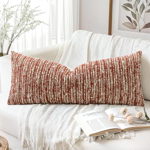 Artscope Lumbar Throw Pillow Cover 14x36 Super Thick Body Pillow Cover Decorative Boucle Textured Morden Neutral Accent Italian Style Pillowcase for Bedroom Living Room Couch Sofa Home Décor-Rust - color: Rust, size: 36" x 14" (Pack of 1)
