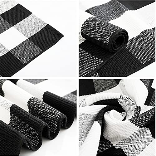Outdoor Front Door Porch Rug 2x4.3 ft Front Door Rugs Stripe Black White Layering Under Door Mats Rugs. Cotton Woven Checkered Runner, Carpet for Farmhouse Laundry Welcome Deocr