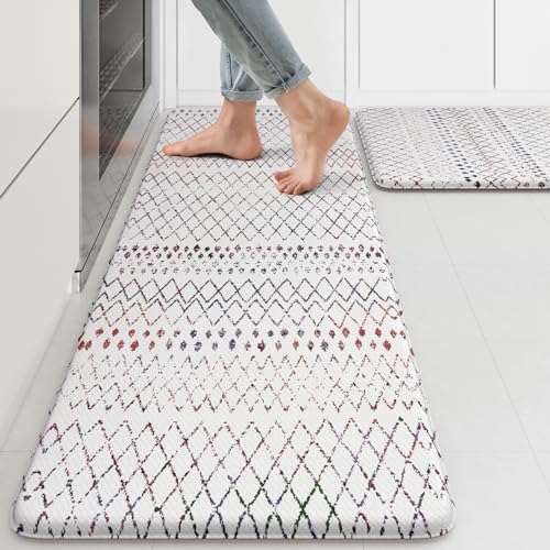 KIMODE Kitchen Mats 2PC Cushioned Anti Fatigue Boho Kitchen Rugs and Mats Non Slip Waterproof Kitchen Mats for Floor Comfort Foam Standing Desk Mat Colorful Laundry Room Rug for Home Decor Office Sink - color: Colorful Diamond, size: 17.3" x 47 "+ 17.3" x