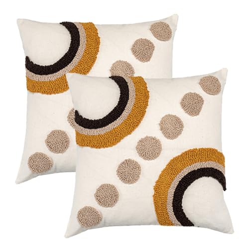 Andreannie Pack of 2 Boho Tufting Throw Pillow Cover Embroidered Textured Cushion Cover with Tassels Soft Home Decororative for Couch Sofa 18x18 inch (Boho Grey) - color: Boho Grey